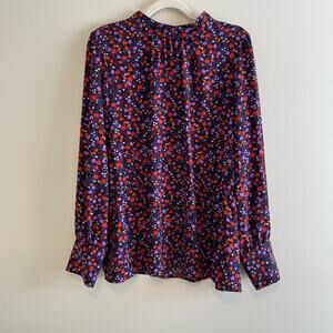 Halogen Size 2X Black Orange Purple Floral Blouse Long Sleeves